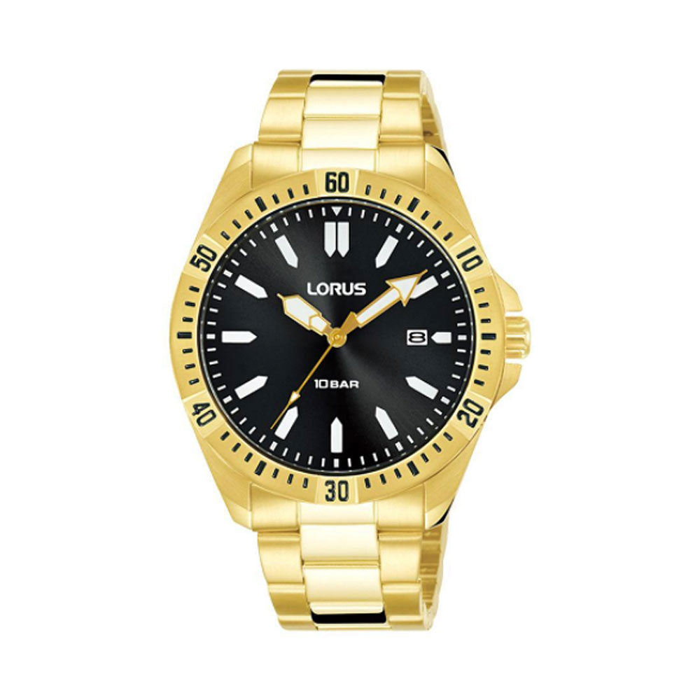 Lorus Gold Tone Black Dial Watch RH934MX-9