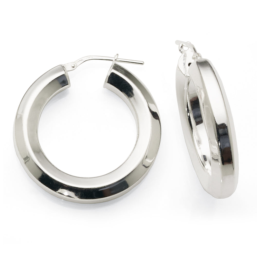 Sterling Silver 20mm Faceted Hoop Earrings