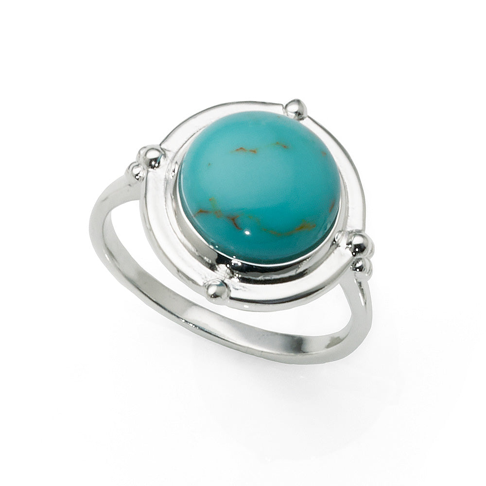 Sterling Silver Created Turquoise Bezel Set Ring