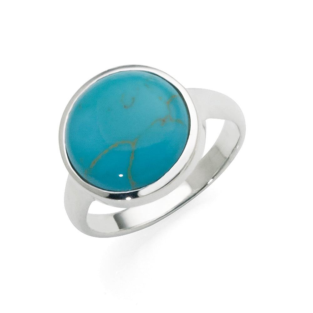 Sterling Silver Domed Turquoise Bezel Set Ring
