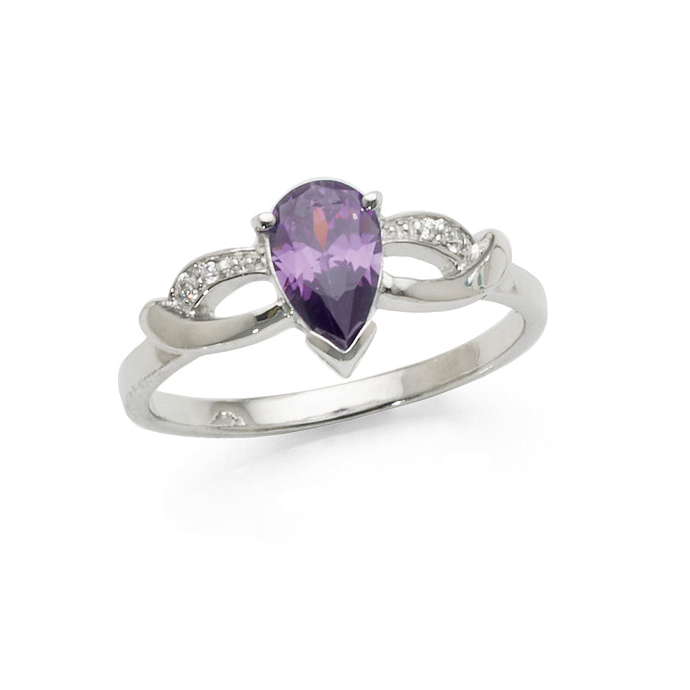 Sterling Silver Purple Pear Shaped Cubic Zirconia Ring