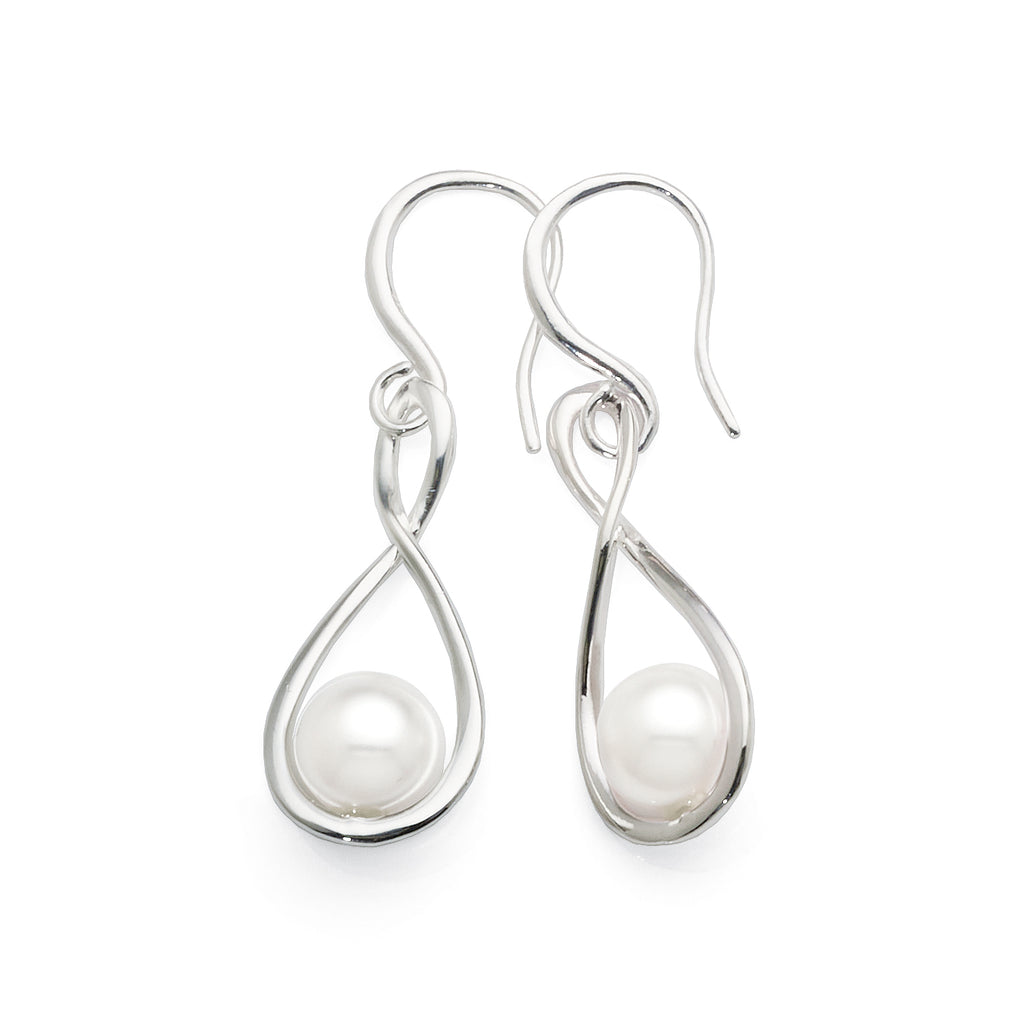 Sterling Silver Infinity Synthetic Pearl Drop Hook Earrings