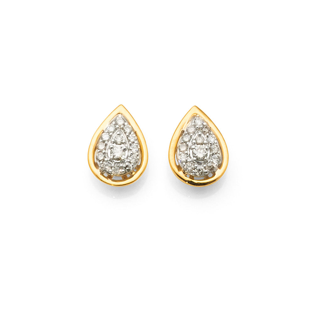 9ct Pear Shaped Diamond Cluster Studs