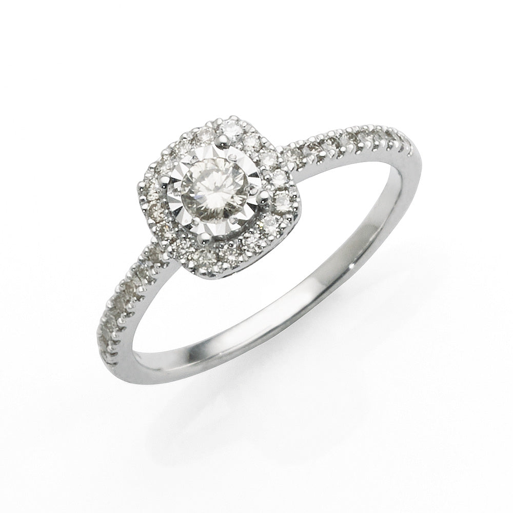 9ct White Gold Illusion Set Diamond Halo Engagement Ring
