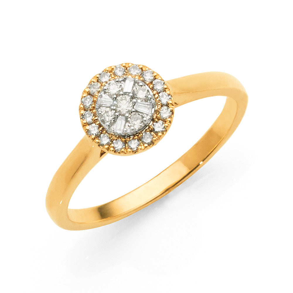 9ct Yellow Gold Round Cluster Halo Ring