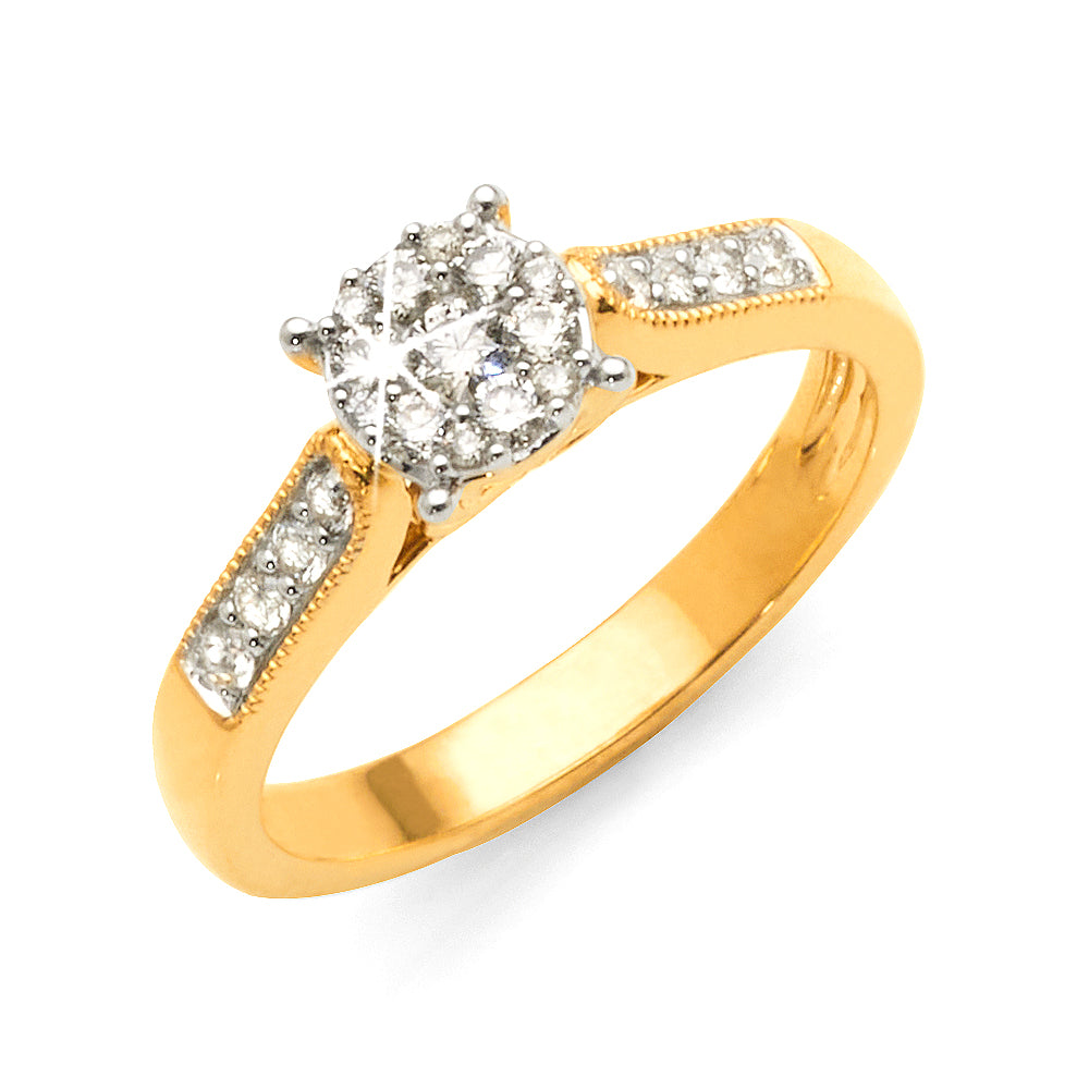 9ct Yellow Gold Diamond Cluster Engagement Ring