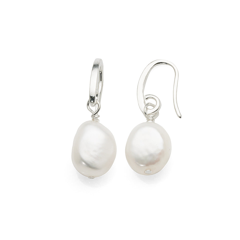 Sterling Silver Freshwater Pearl Drop Hook Earrings