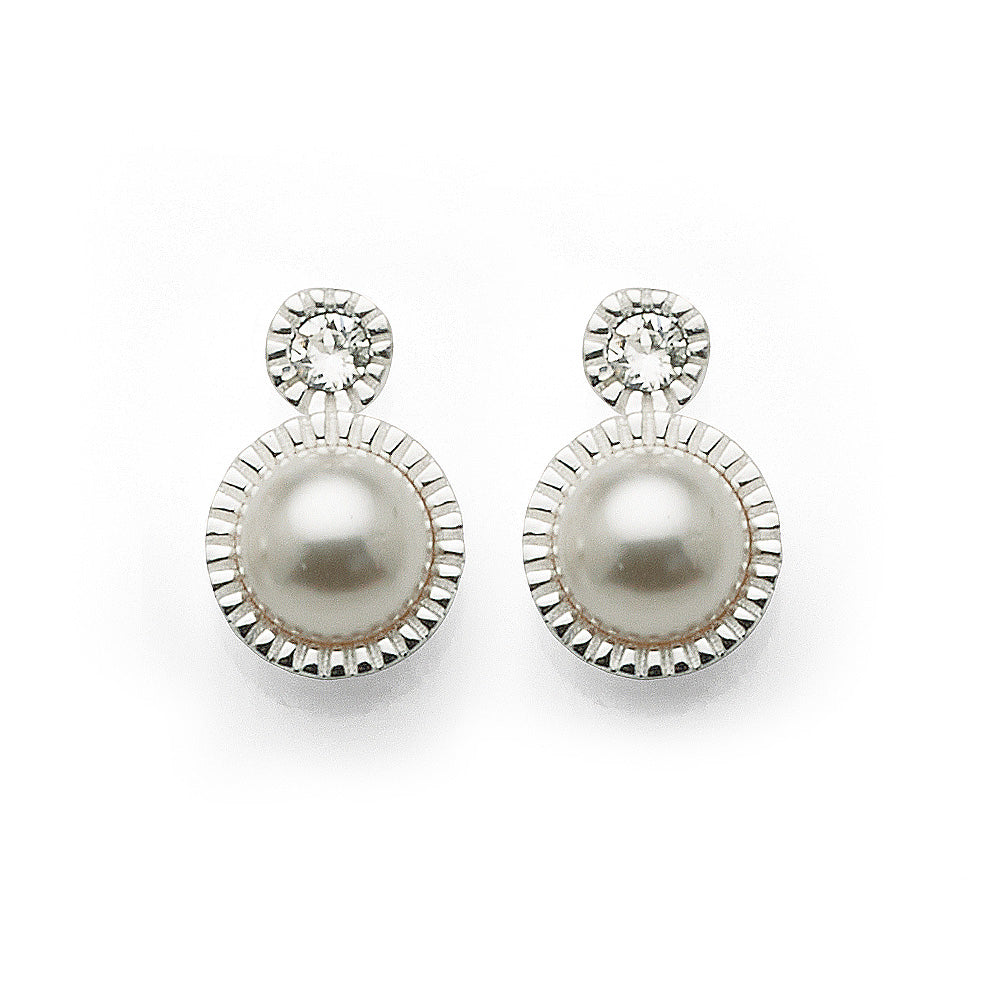 Sterling Silver Pearl & Crystal Studs