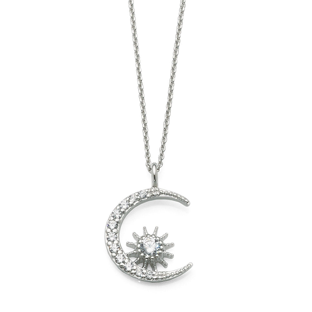 Sterling Silver Crescent Moon and Sun Trace Chain Necklet