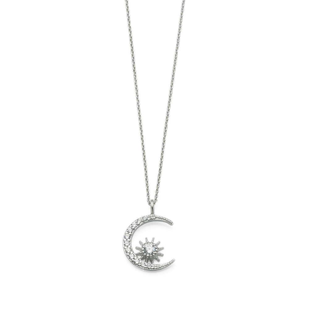 Sterling Silver Crescent Moon and Sun Trace Chain Necklet