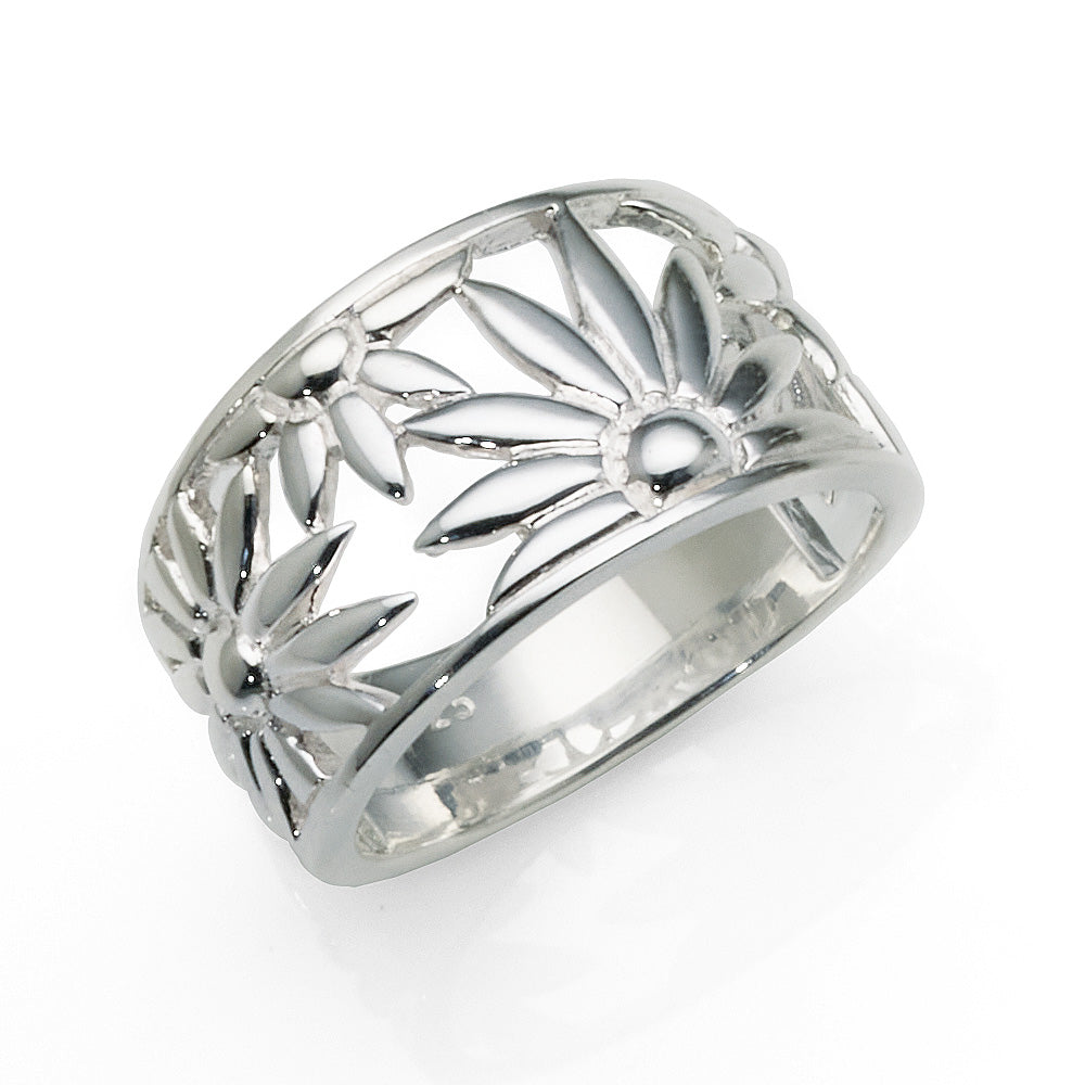 Sterling Silver Wide Flower Cut Out 11mm Band