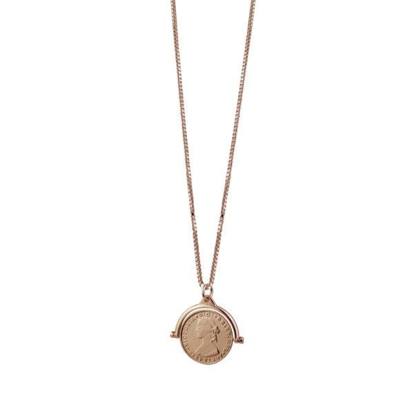 Von Treskow Rose Tone Coin Flip Pendant on Box Chain EN23