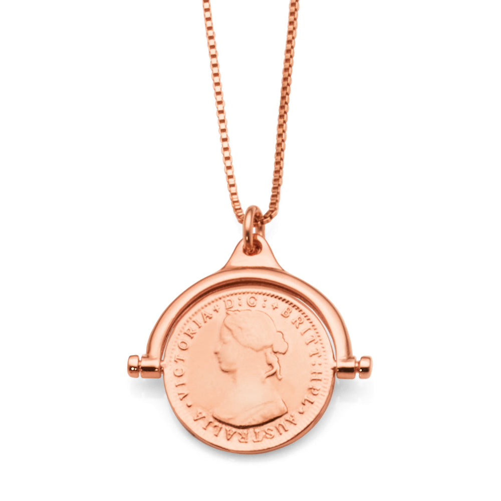 Von Treskow Rose Tone Coin Flip Pendant on Box Chain EN23