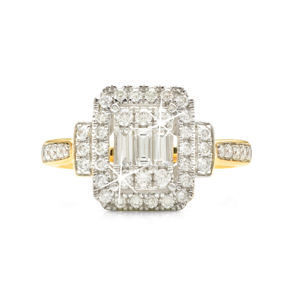 9ct Gold Multi-Stone Diamond Halo Ring TDW 0.75CT