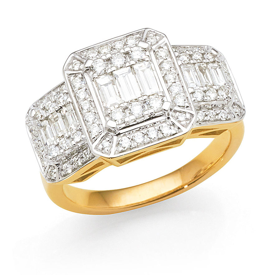 9ct Yellow Gold Multi-Stone Diamond Trilogy Style Ring TDW 1