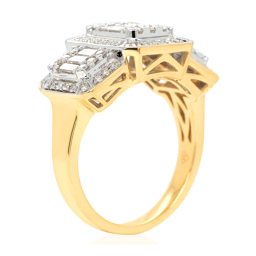 9ct Yellow Gold Multi-Stone Diamond Trilogy Style Ring TDW 1