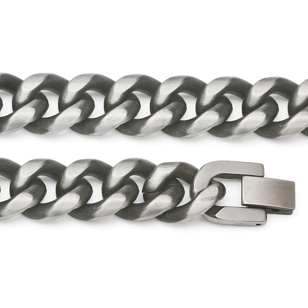 Stainless Steel Oxidised 12.8mm Curb Link Bracelet