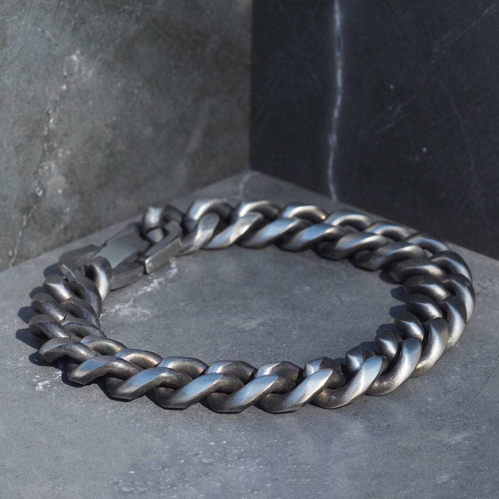 Stainless Steel Oxidised 12.8mm Curb Link Bracelet