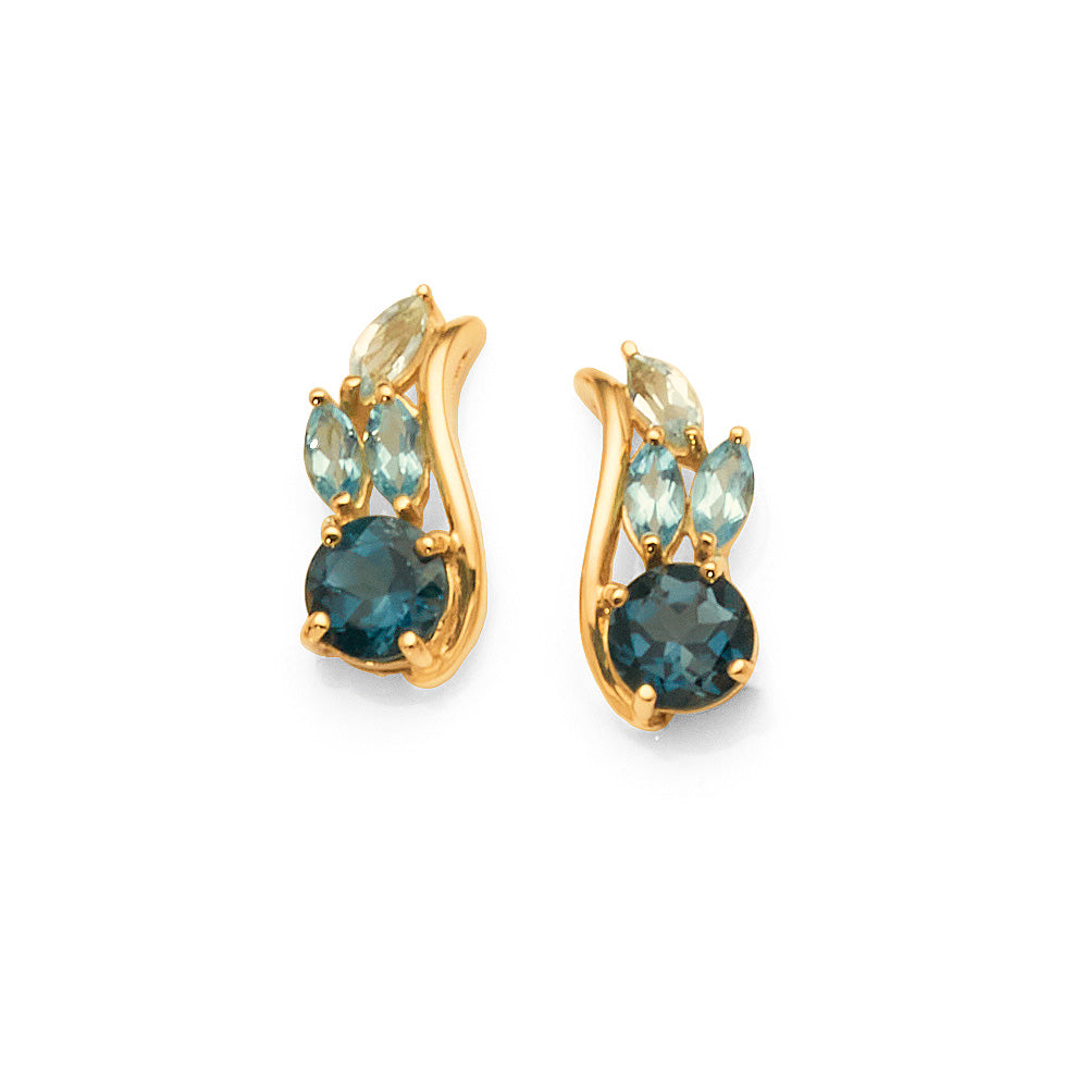 9ct Yellow Gold Swiss Light & Dark Blue Topaz Studs