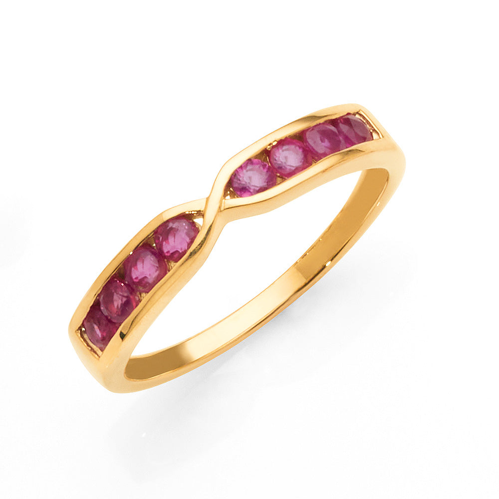 9ct Yellow Gold Channel Set Ruby Crossover Band