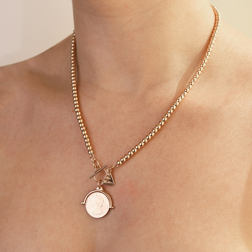 Von Treskow Rose Tone Ball Necklet with Coin Flip Pendant EN