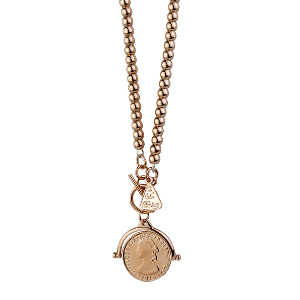 Von Treskow Rose Tone Ball Necklet with Coin Flip Pendant EN