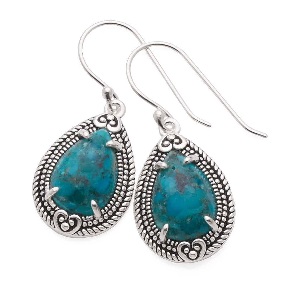 Sterling Silver Pear Shaped Created Turquoise Hook Earrings