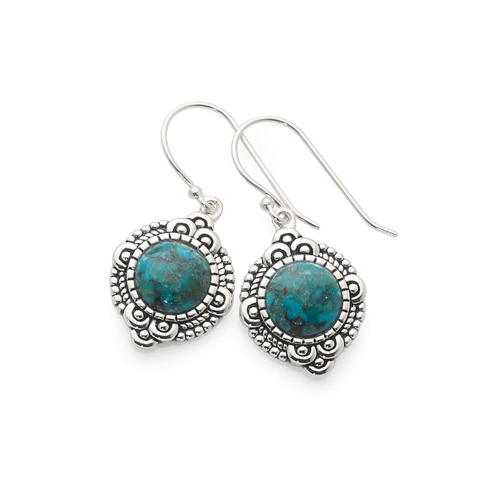 Sterling Silver Created Turquoise Hook Earrings