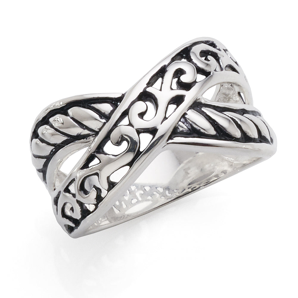 Sterling Silver Filigree & Rope Crossover Ring