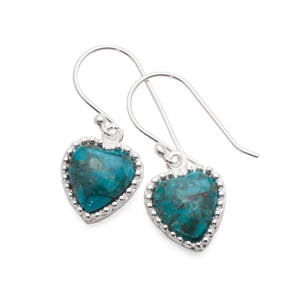 Sterling Silver Turquoise Heart Hook Earrings