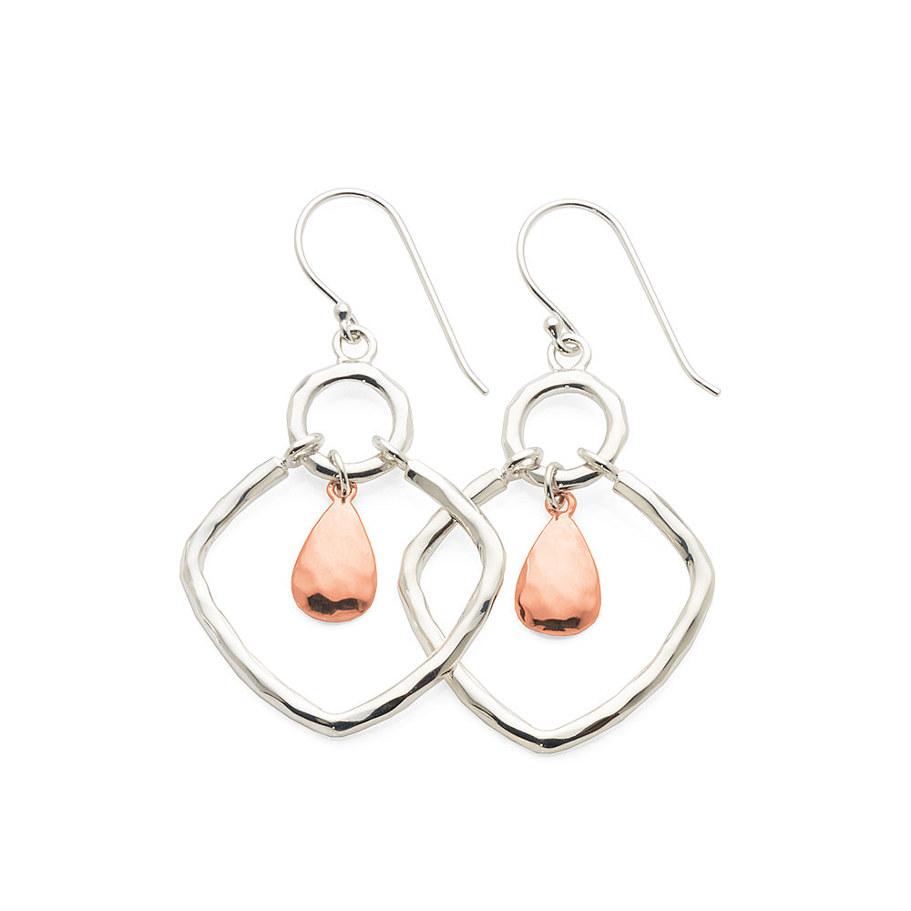 Sterling Silver & Rose Tone Drop Hook Earrings