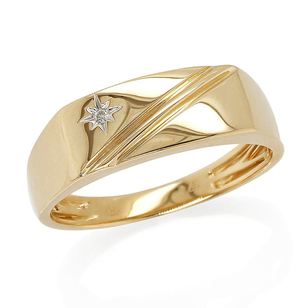 9ct Yellow Gold Star Set Diamond Gents Ring