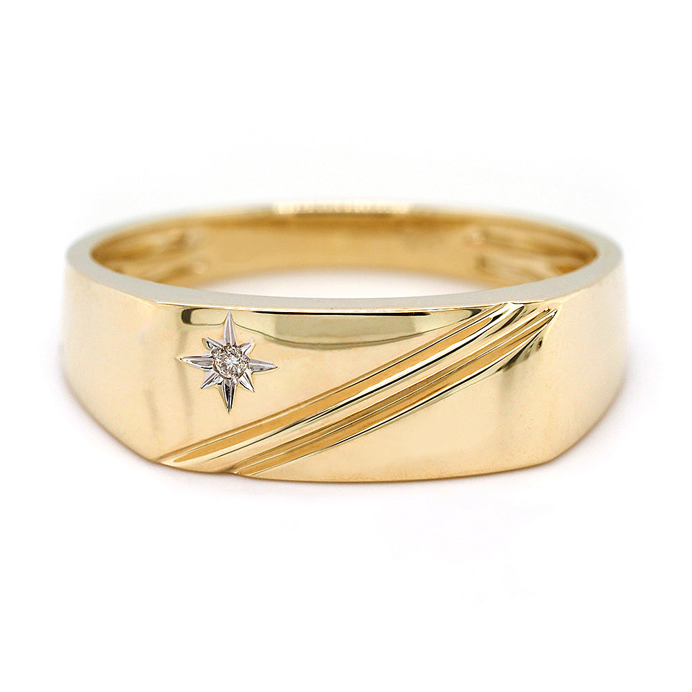 9ct Yellow Gold Star Set Diamond Gents Ring