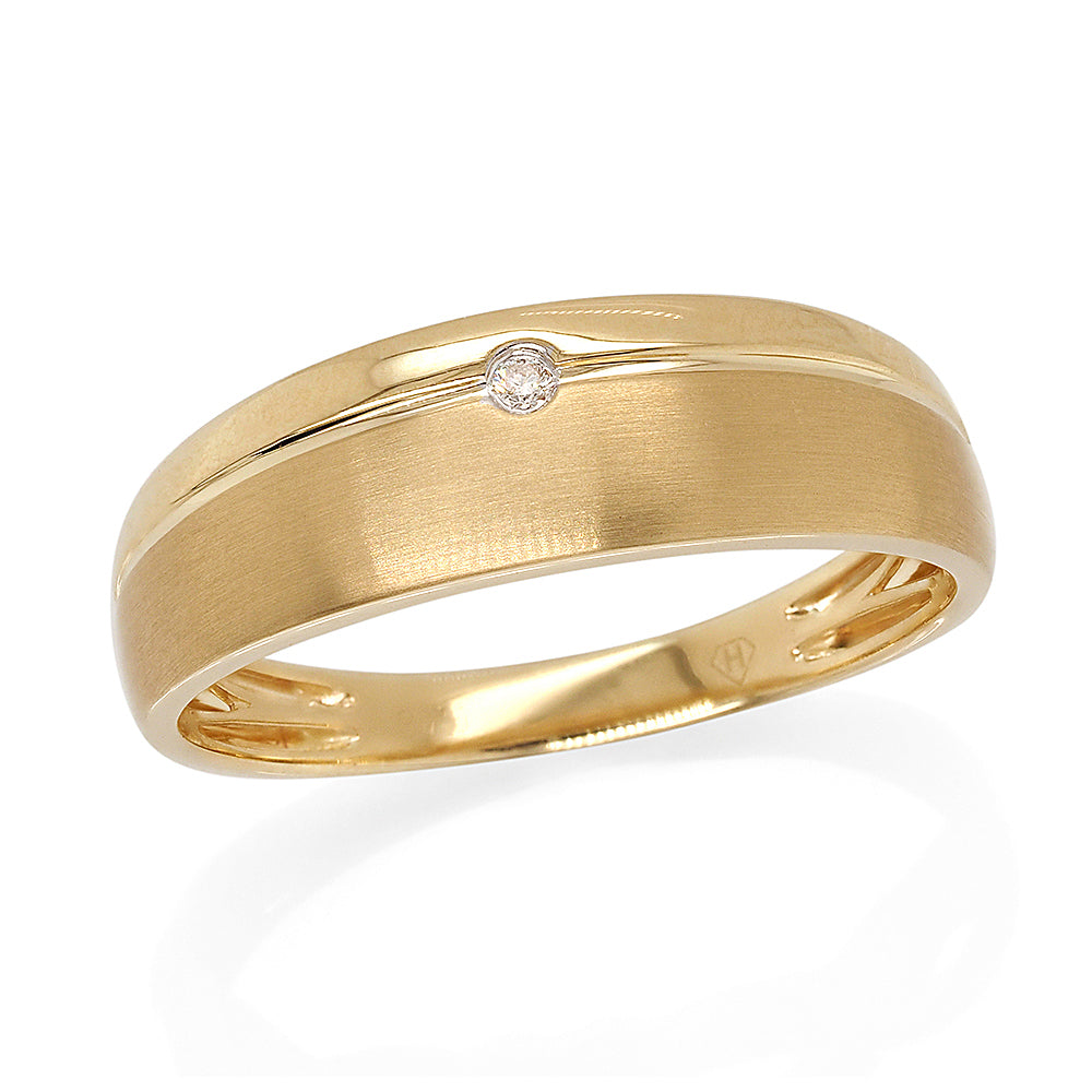 9ct Yellow Gold Brushed Finished Diamond Set Gents Tapered B