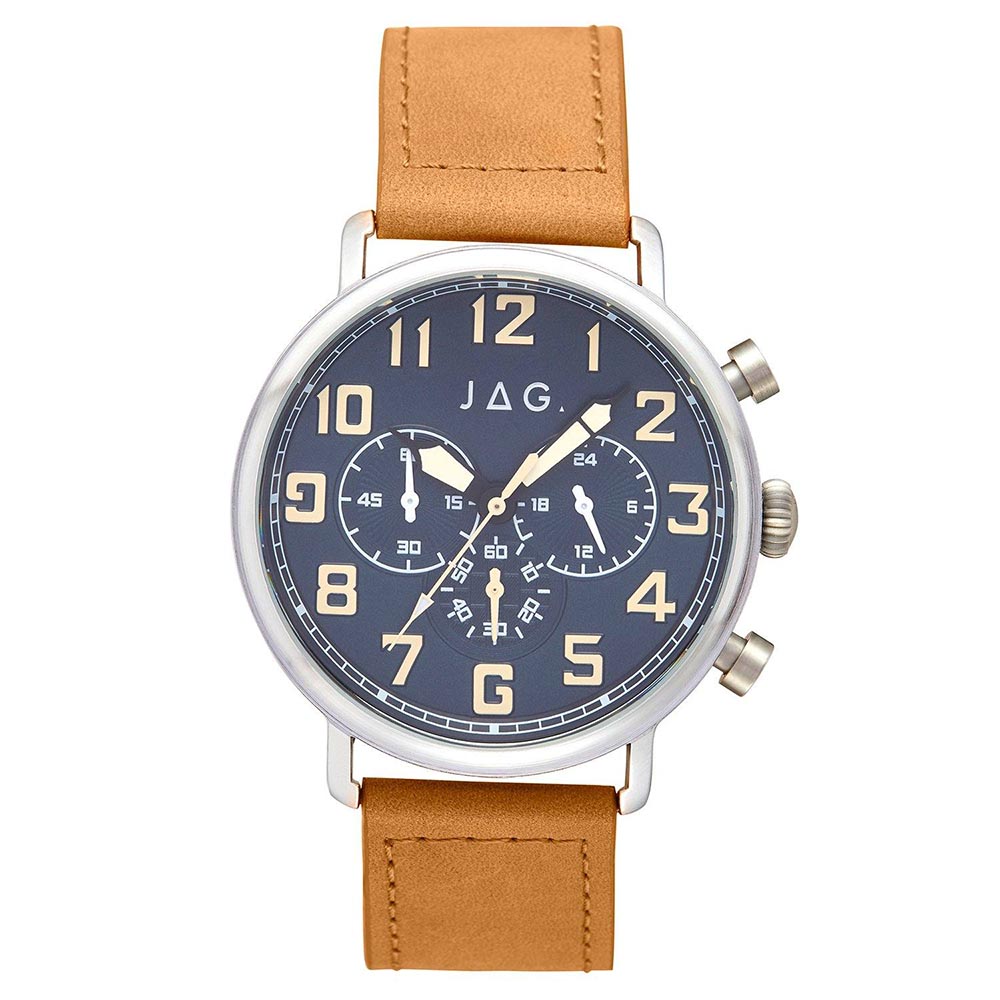 Jag 'Homer' Chronograph Blue Dial Tan Leather Strap Watch J2