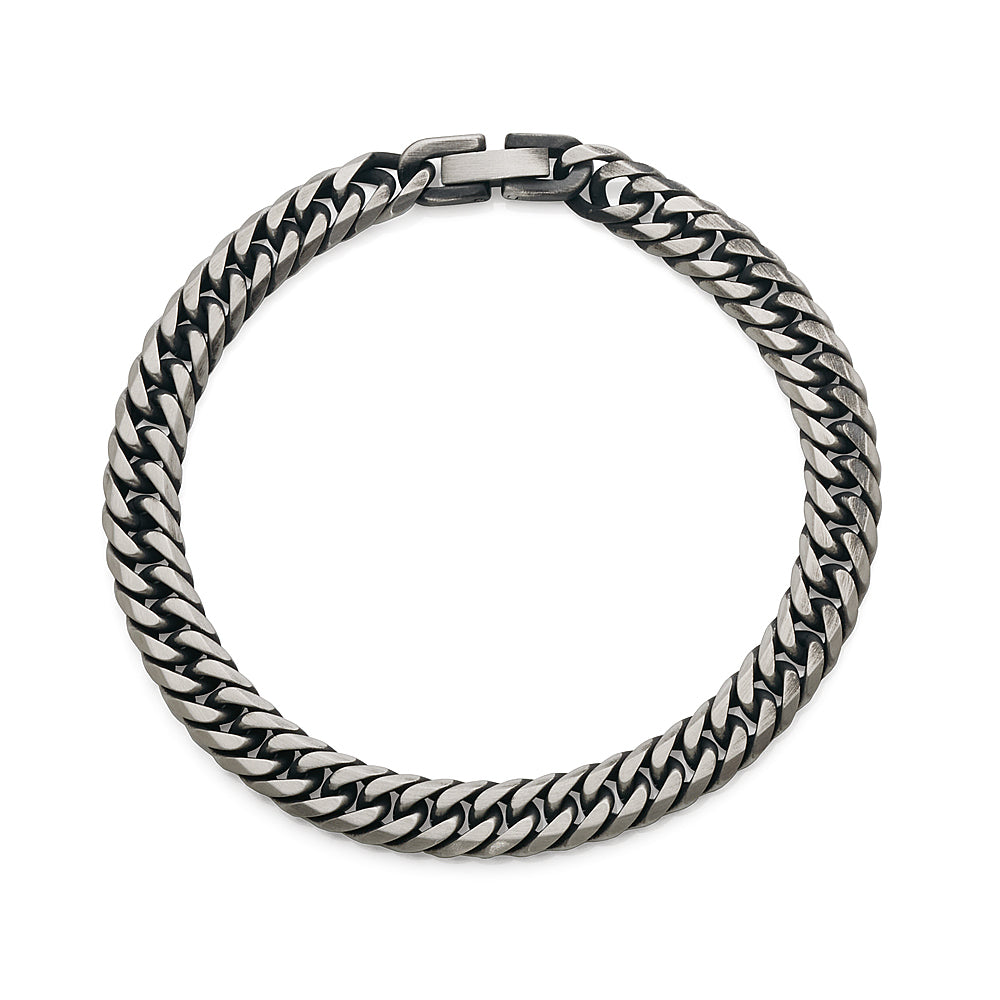 Stainless Steel Oxidised Curb Link 21cm Bracelet