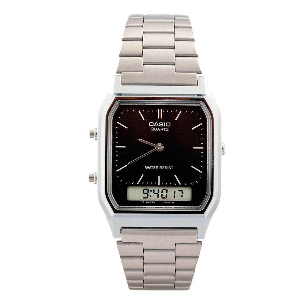 Casio Analogue Digital Stainless Steel Rectangle Dial Watch