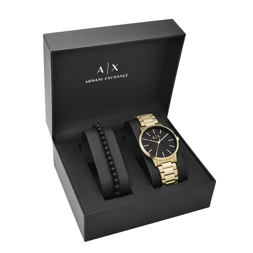 Armani Exchange 'Cayde' Gold Tone Watch & Bracelet Gift Set