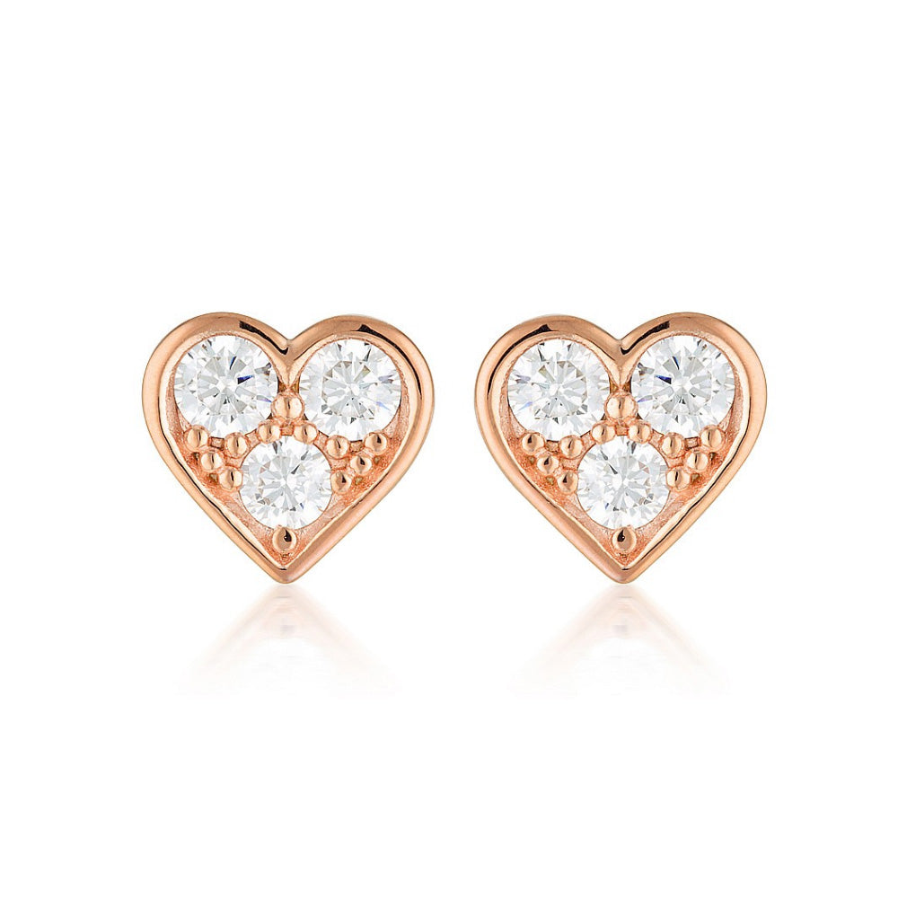 Georgini 'Cupid' Sterling Silver Rose Tone Heart Studs E925R