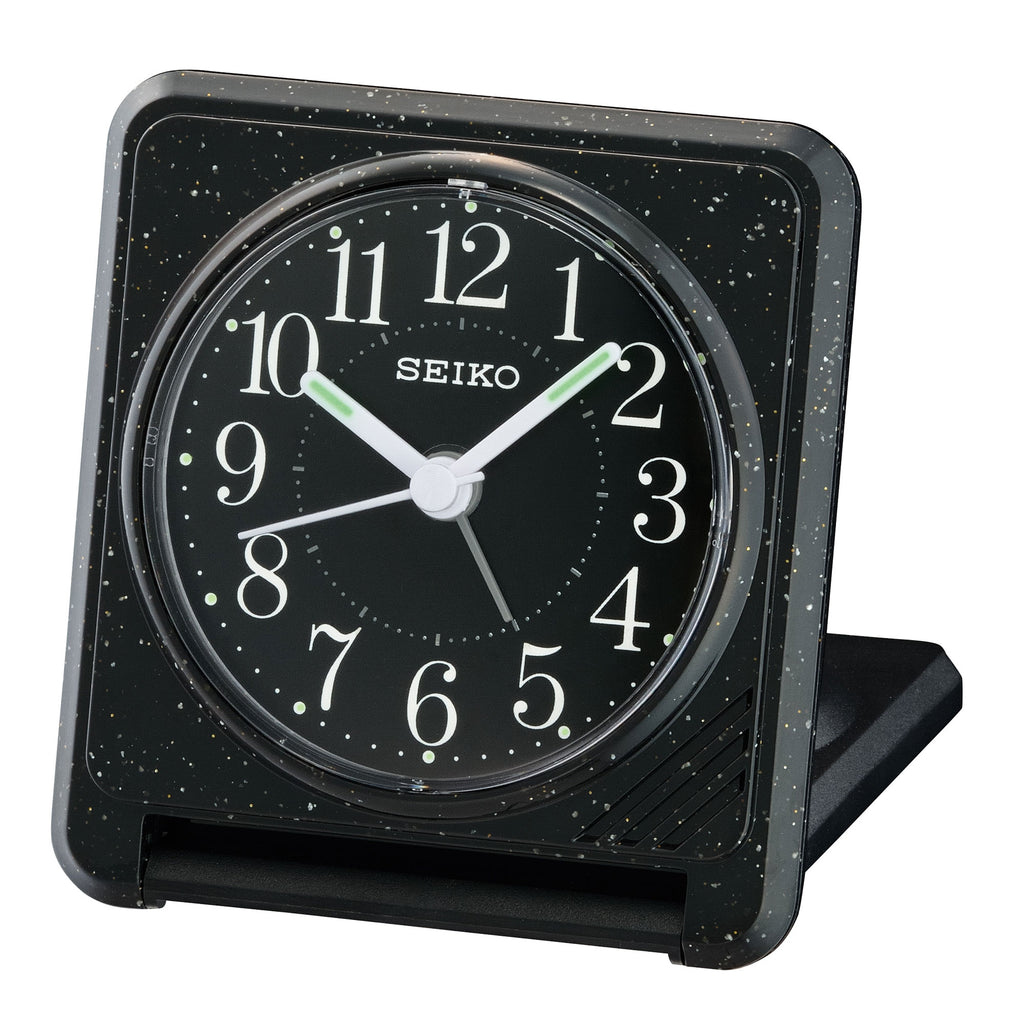 Seiko Black Marble Tone Square Travel Alarm Clock QHT017-K