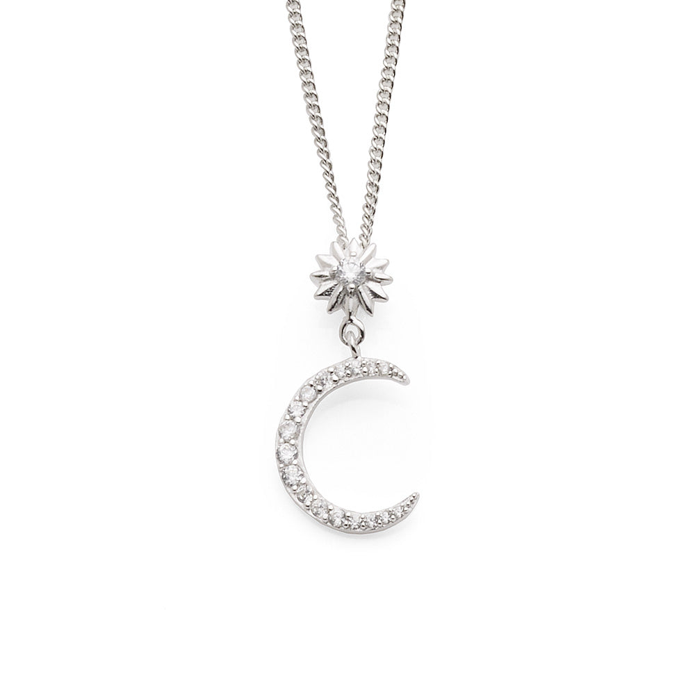 Sterling Silver Celestial Cubic Zirconia Crescent Moon Penda