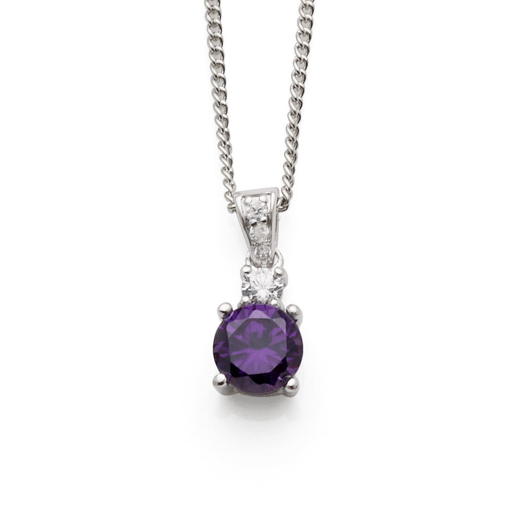 Sterling Silver Purple Cubic Zirconia Pendant with Cubic Zir