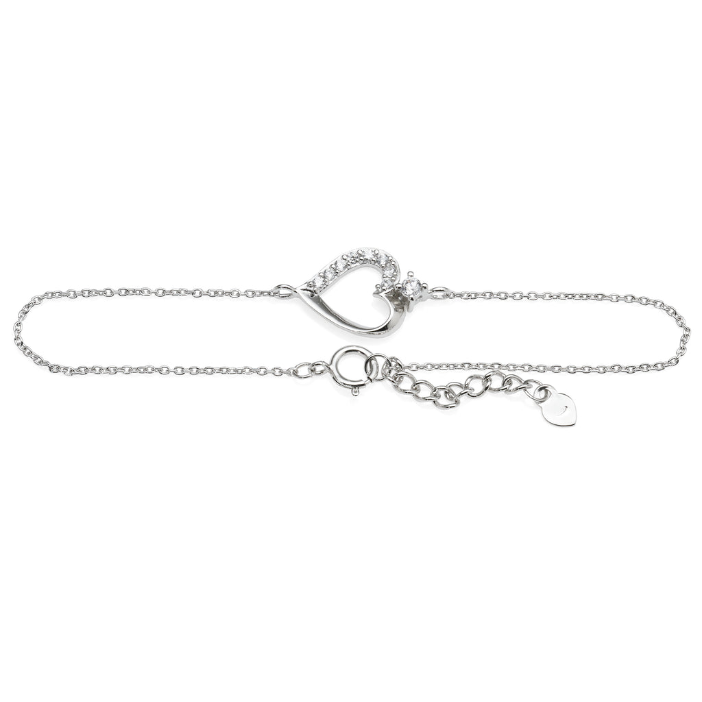 Sterling Silver 19cm Cubic Zirconia Heart Bracelet