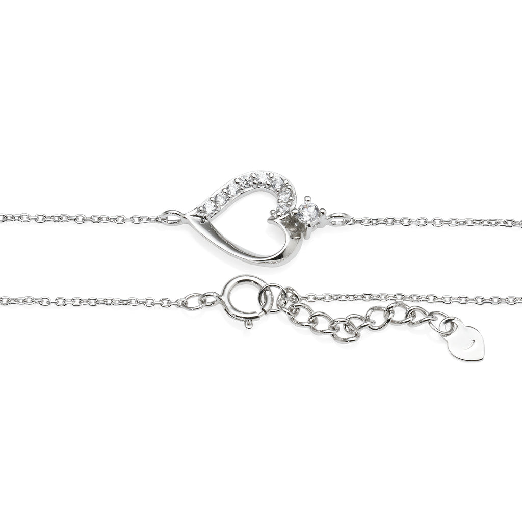 Sterling Silver 19cm Cubic Zirconia Heart Bracelet