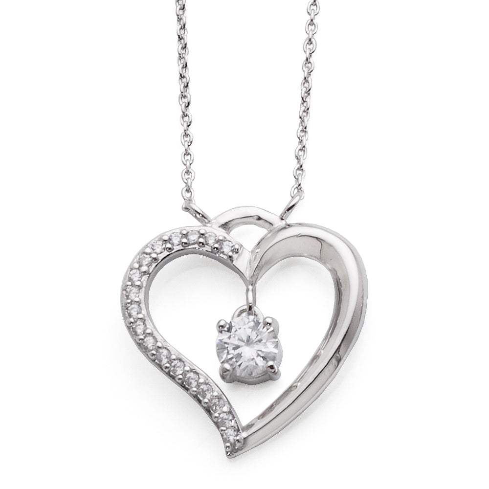 Sterling Silver 45cm Cubic Zirconia 20mm Heart Necklet