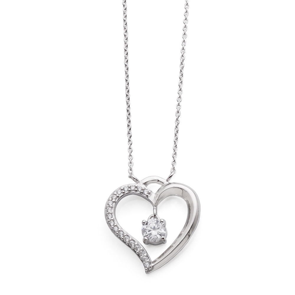 Sterling Silver 45cm Cubic Zirconia 20mm Heart Necklet