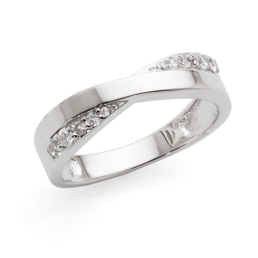 Sterling Silver Cubic Zirconia Crossover Band