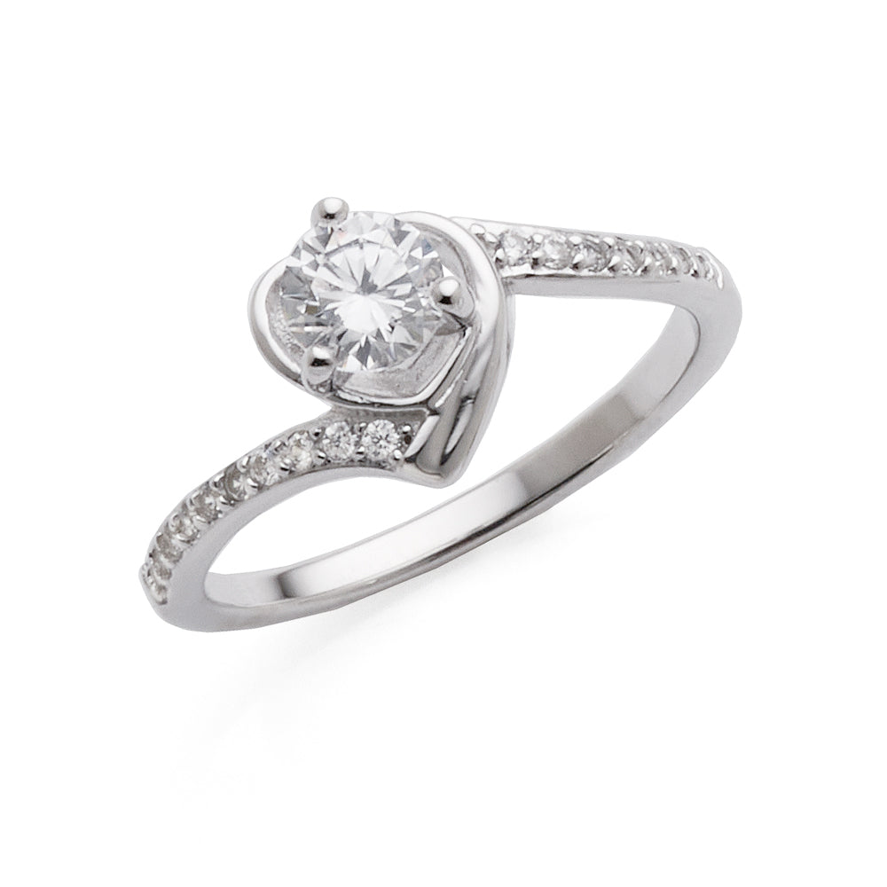 Sterling Silver Cubic Zirconia Ring With Offset Shoulders