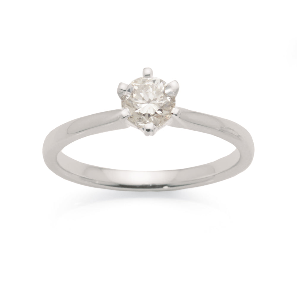 9ct White Gold 0.50CT Diamond Solitaire 6 Claw Engagement Ri