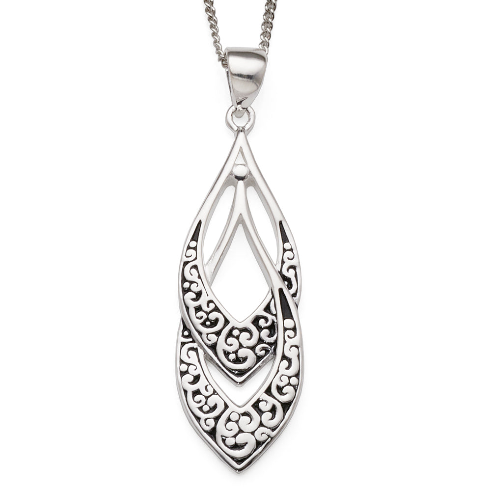 Sterling Silver Overlapping Double Marquise Shaped Filigree